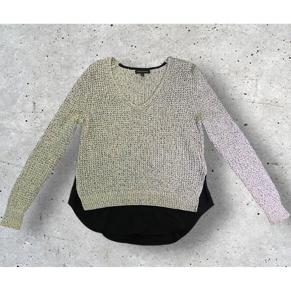 Banana Republic Womens Medium Gray/Black Chunky Knit V Neck Pullover Sweater - Picture 1 of 11